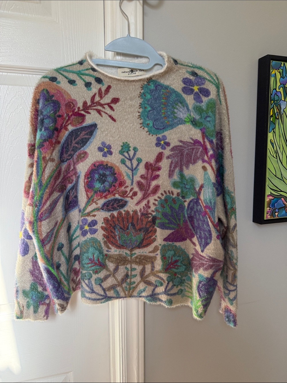 NATURAL LIFE Cream Sweater with Multicolor Floral Motif - Picture 2 of 6